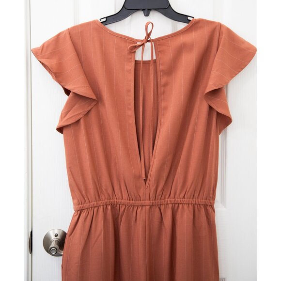 Bluivy Dusty Pink Pinstripe Wide Leg Jumpsuit With Ruffle Cap Sleeve, size L - Picture 5 of 7